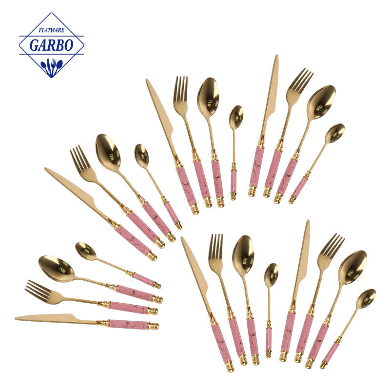 24 Pieces Luxury PVD Silverware Rose Gold Color Metal Cutlery 18