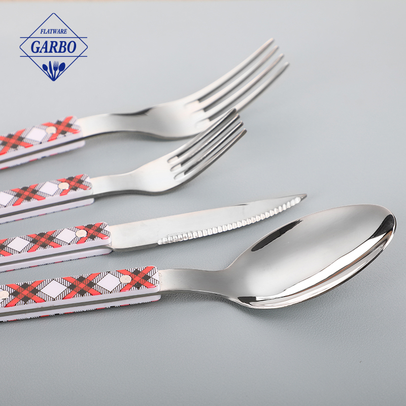 Modern geometric print mirror polished stainless steel flatware