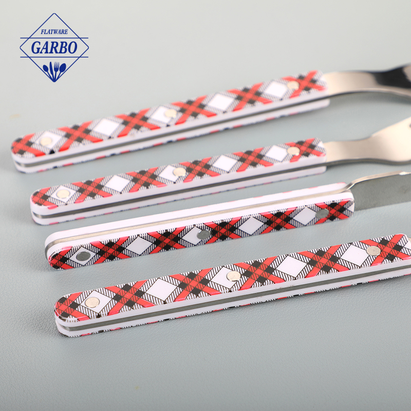 Modern geometric print mirror polished stainless steel flatware