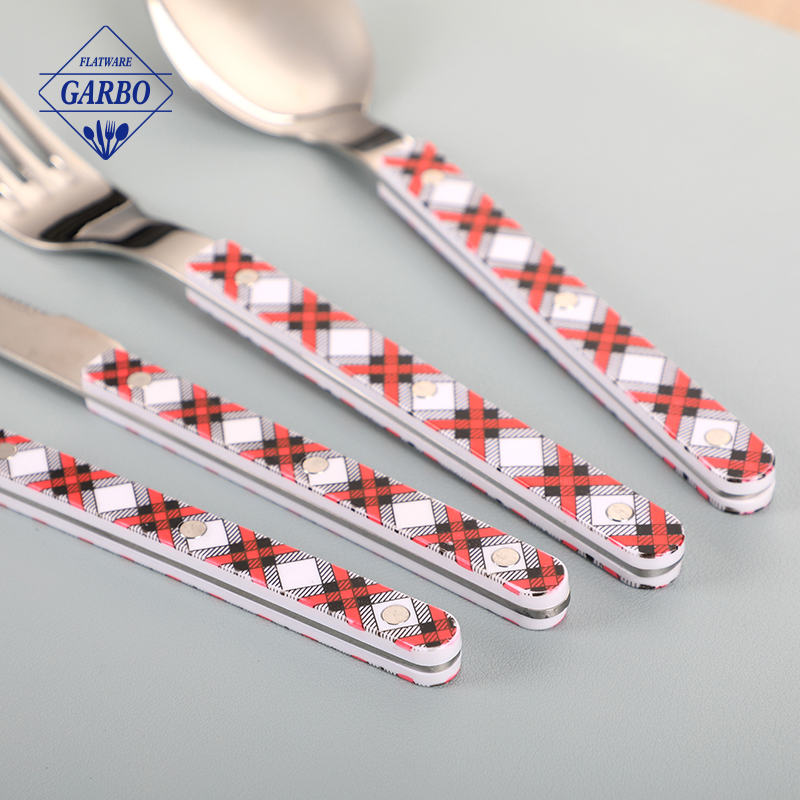 Modern geometric print mirror polished stainless steel flatware