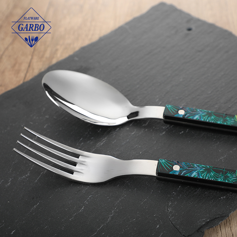 Elegant Plant Painting Plastic Handle Stainless Steel Cutlery Set