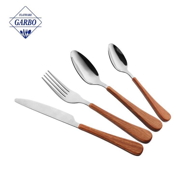 Is the wood-grain handle of stainless steel flatware made of wood