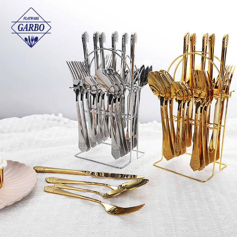 Chinese manufacturer hot selling stainless steel cutlery with steel shelf