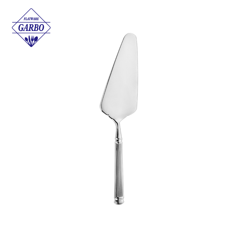 2024 New arrival silver stainless steel cake spatula with special stripe handle for dessert