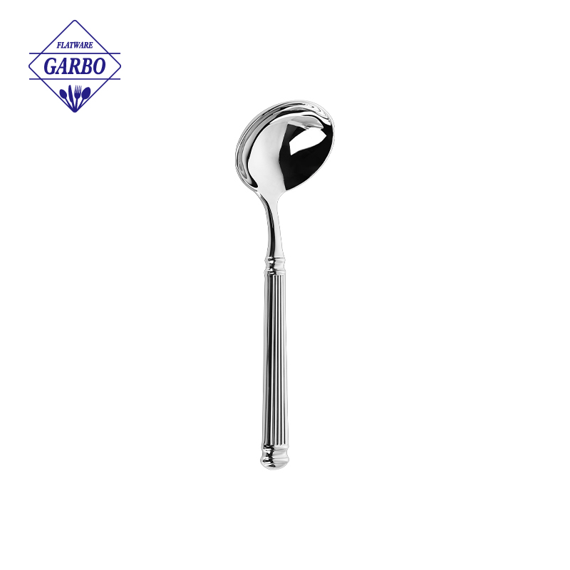 High quality silverware stainless steel small ladle with line strip design handle