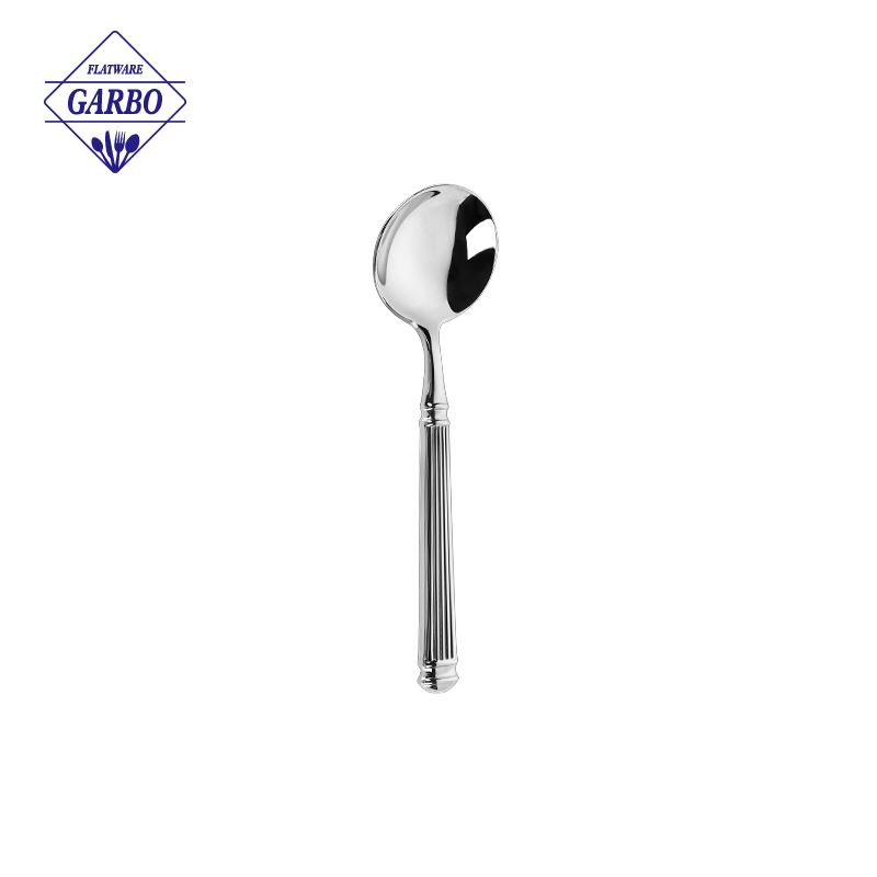 High quality sliver dinner spoon with stripe shape handle design