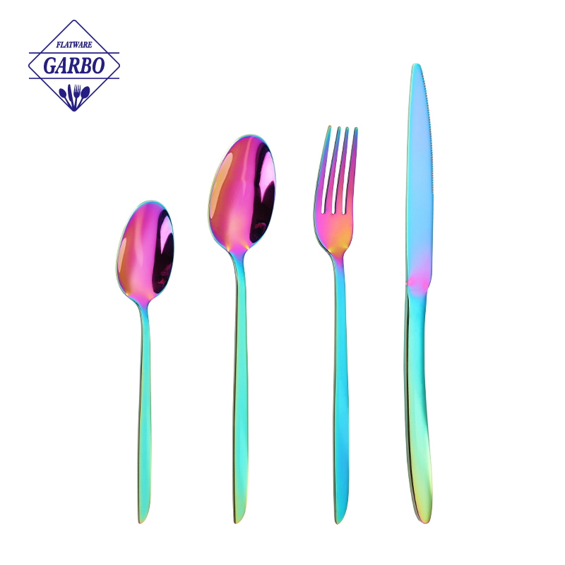 Simple design stainless steel 4pcs cutlery set with rainbow color