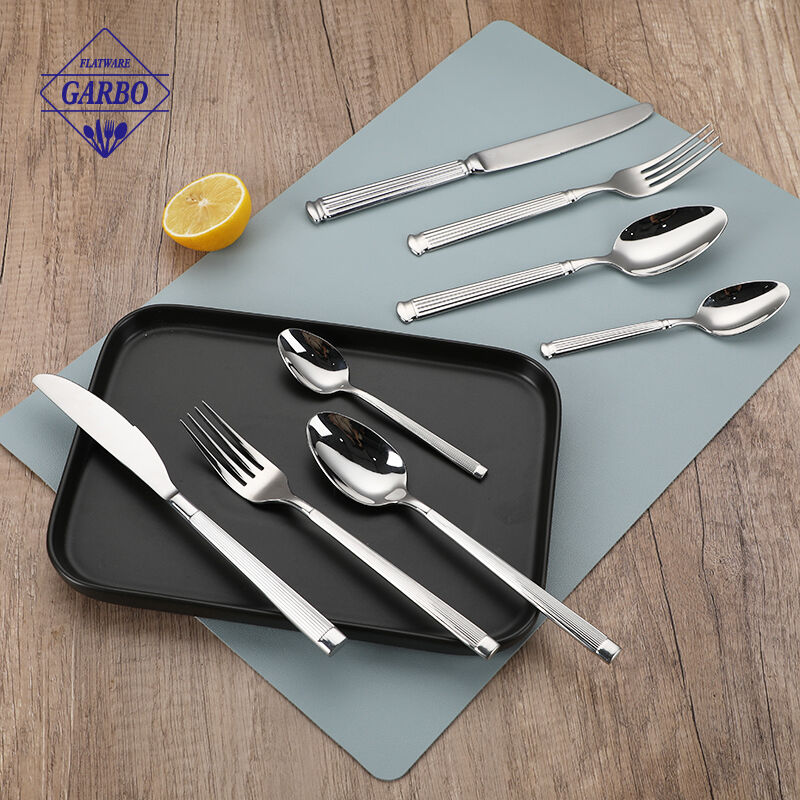 Durable Stainless Steel Cutlery Set with Elegant Vertical Striped Handle