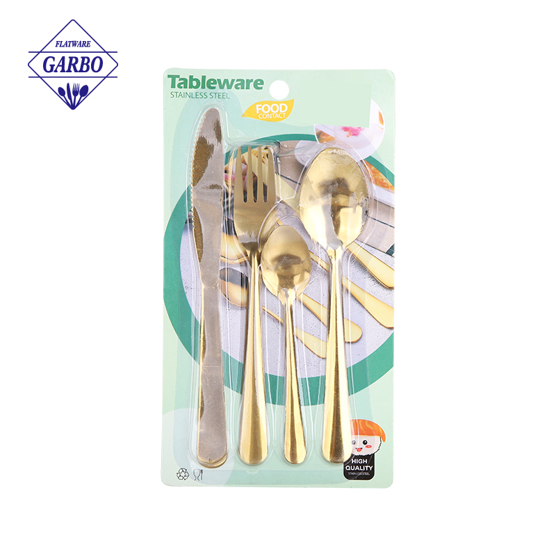 4pcs godlen cutlery sets with shrink plastic pack