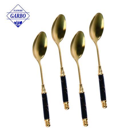 White marble design ceramic handel stainless steel dinner spoon