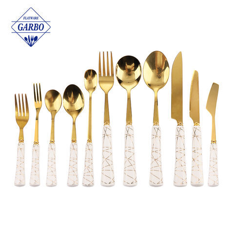 24 Pieces Luxury PVD Silverware Rose Gold Color Metal Cutlery 18
