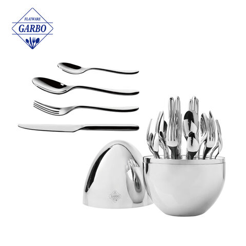 24 pieces dinnerware set high quality silver polish flatware with gift box