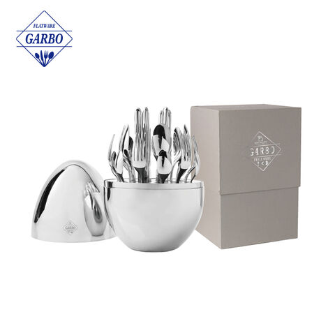 24 pieces dinnerware set high quality silver polish flatware with gift box