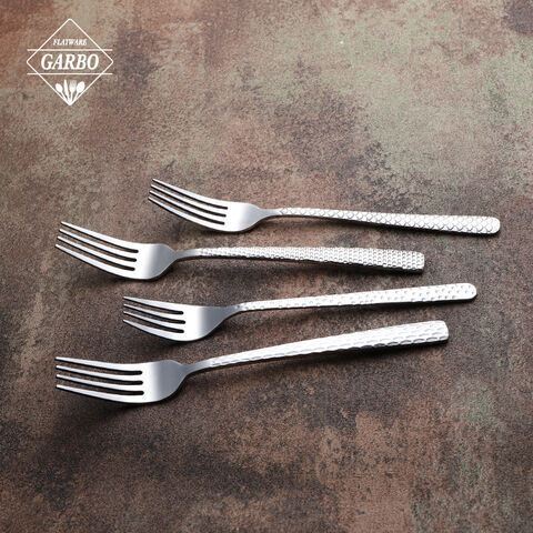 Top selling silver stainless steel dinner fork with line engraved handle