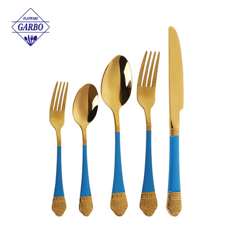 Gold cutlery 5pcs set with white painted handle