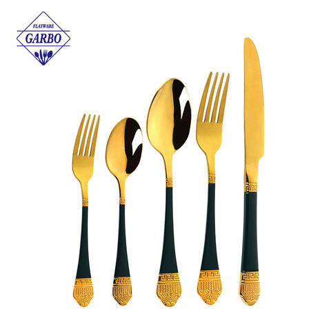 Gold cutlery 5pcs set with white painted handle