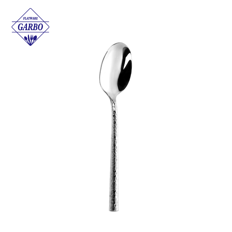 Factory Hot Selling Silver Spoon with Hammer Round Shaped Handle