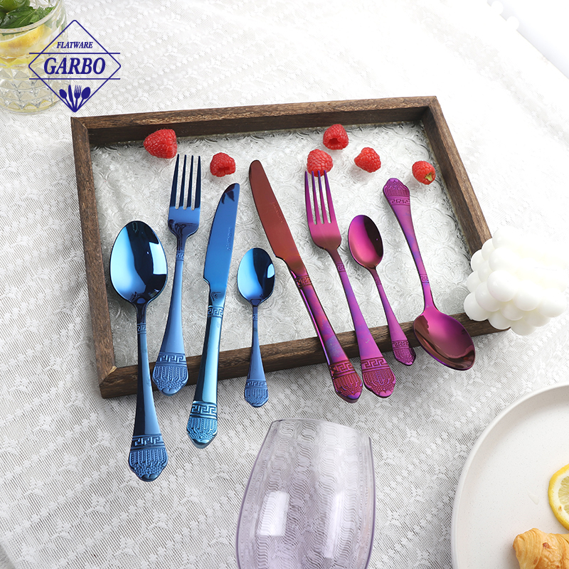Blue and purple color cutlerysets with mirror polish wholesaler