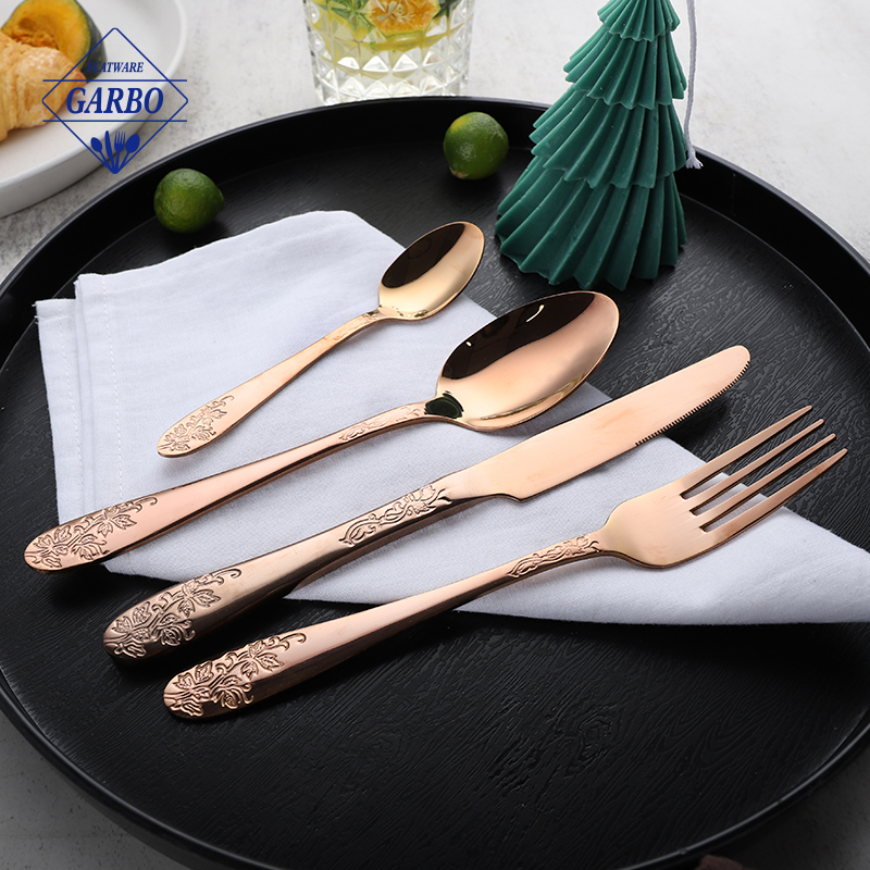 4PCS Cutlery with Engraved Design Handle Stainless Steel Flatware Set ...