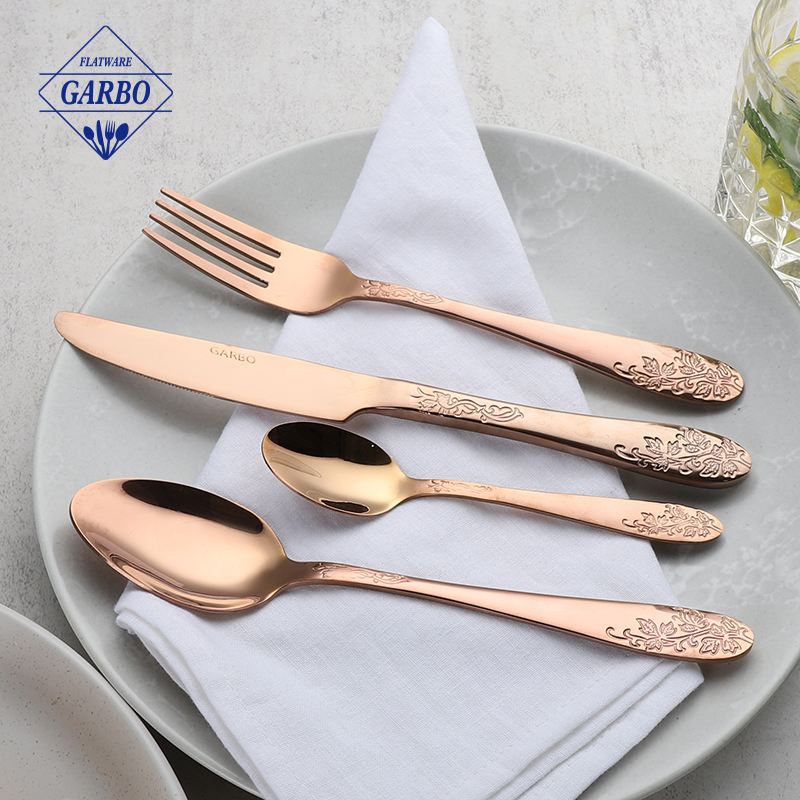 4PCS Cutlery with Engraved Design Handle Stainless Steel Flatware Set