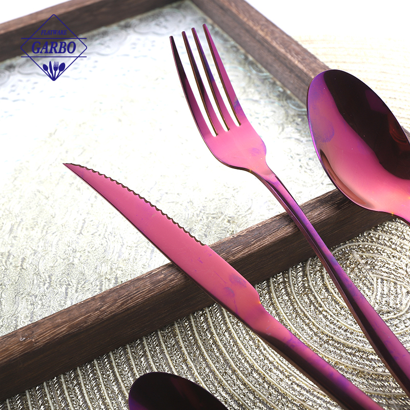 Factory Basic Design PVD Purple Colored Stainless Steel Cutlery Set