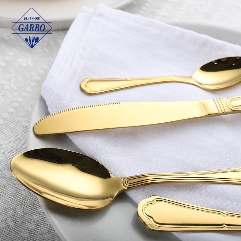 Amazon Hot Sale Elegant Handle PVD Golden Purple Cutlery Set