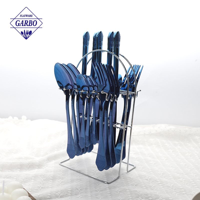 Food Grade Dishwasher Safe PVD Blue Stainless Steel Cutlery with Shelf