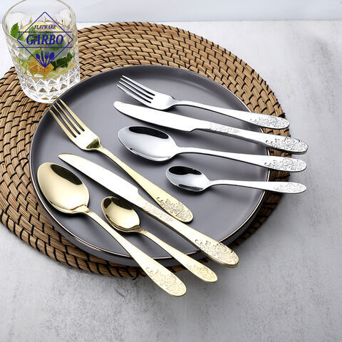 Amazon New Arrival Embossed Flower Handle Cutlery Set with Serving Shelf