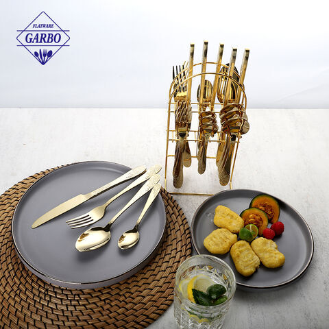 24pcs Set Gold Color Stainless Steel Cutlery with High Quality Mirror Polish