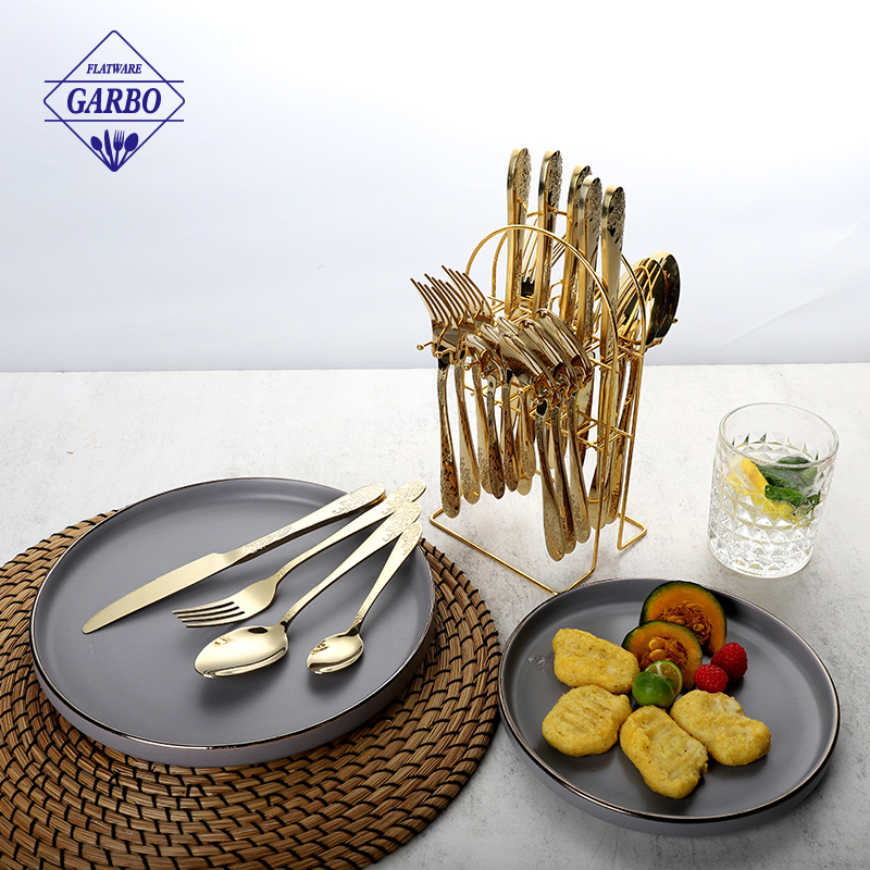 24pcs Set Gold Color Stainless Steel Cutlery with High Quality Mirror Polish