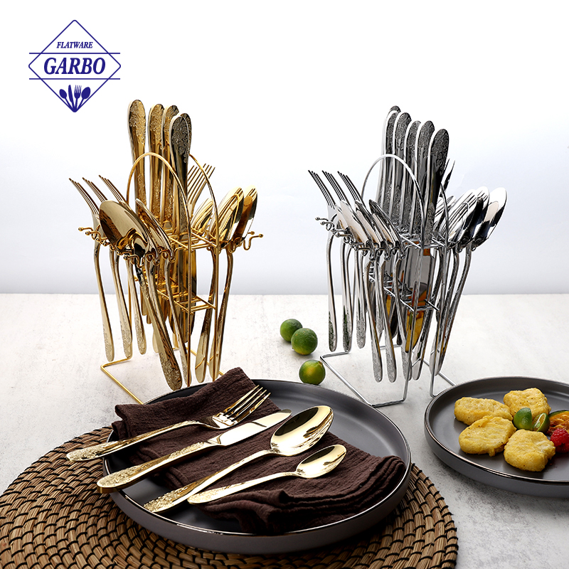 24pcs Set Gold Color Stainless Steel Cutlery with High Quality Mirror Polish
