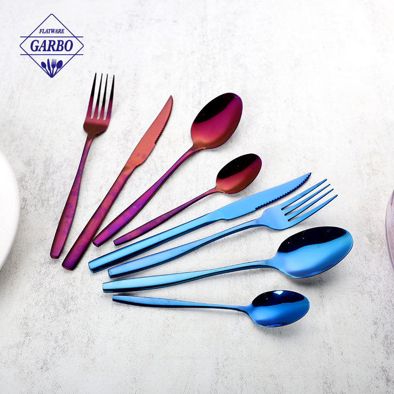 Unique Food Grade Stainless Steel Cutlery Set with Luxury Purple Color PVD