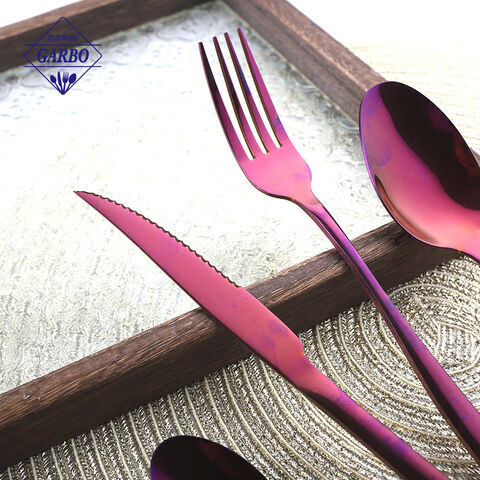 Unique Food Grade Stainless Steel Cutlery Set with Luxury Purple Color PVD