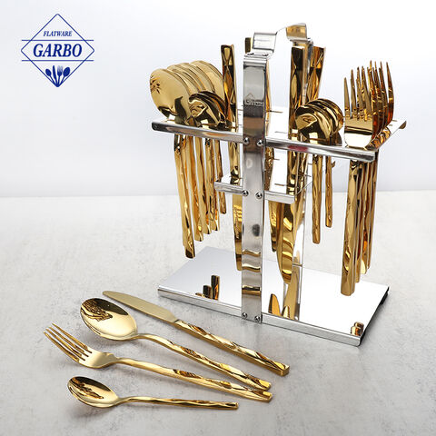 Alibaba hot sale colorful 24-piece flatware set with rack