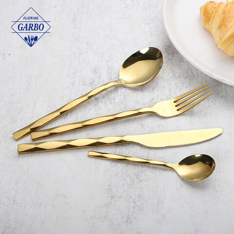 Amazon Top Seller Modern Prismatic Handle Golden Cutlery Set