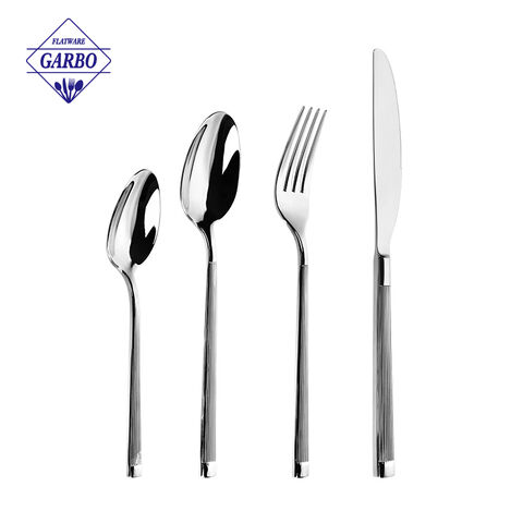 Factory New Design Silverware Cutlery Set with Linear Stripe Handle