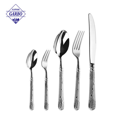 Factory New Design Silverware Cutlery Set with Linear Stripe Handle