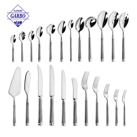 Factory New Design Silverware Cutlery Set with Linear Stripe Handle