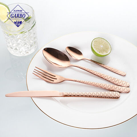 New arrival copper rose gold stainless steel flatware set with leaf clover handle