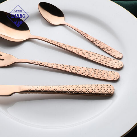 New arrival copper rose gold stainless steel flatware set with leaf clover handle