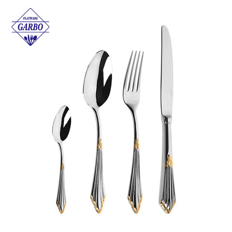 18/10 High-end luxury silver stainless steel cutlery set with special royal style gold plated handle