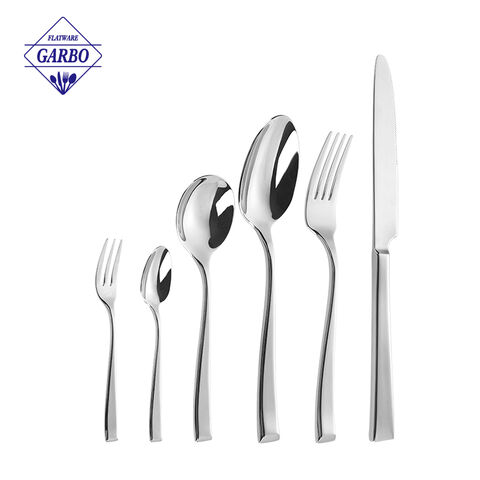Classic style Set of 6pcs silverware stainless steel flatware set with simple square handle