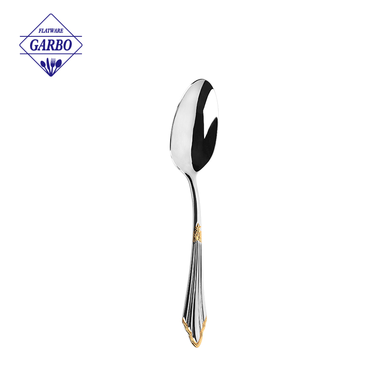 Hot Sale New Design Stainless Steel Spoon with Antique Gold Plating Handle