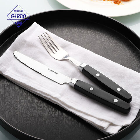 Set of 4pcs classic design silverware stainless steel cutlery set with black plastic PP handle