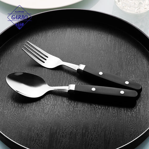 Set of 4pcs classic design silverware stainless steel cutlery set with black plastic PP handle