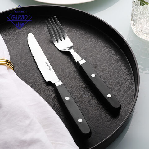 Set of 4pcs classic design silverware stainless steel cutlery set with black plastic PP handle