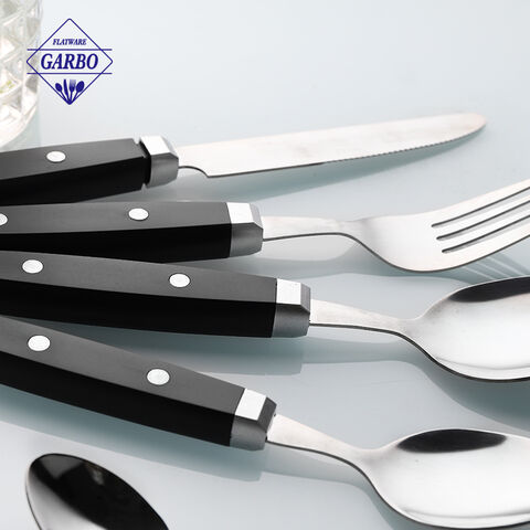 Set of 4pcs classic design silverware stainless steel cutlery set with black plastic PP handle