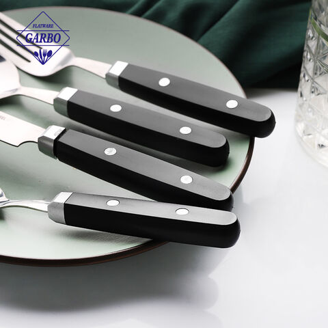 Set of 4pcs classic design silverware stainless steel cutlery set with black plastic PP handle