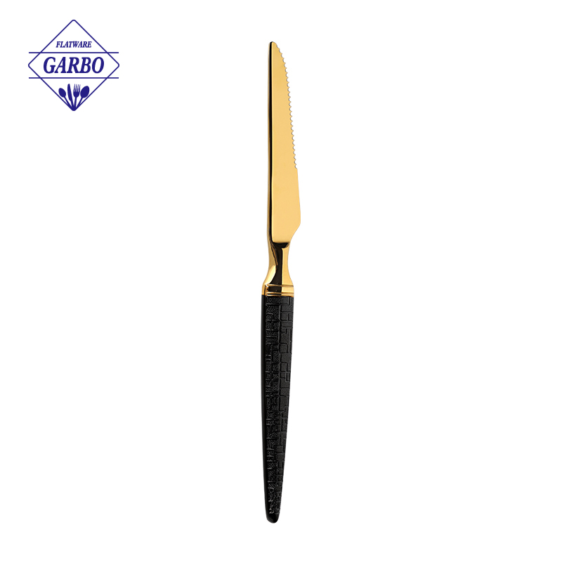 Special new style gold stainless steel table knife with bullet shape black painted handle