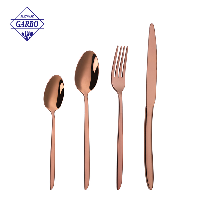 Simple design stainless steel 4pcs cutlery set with rainbow color